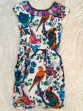 Monsoon Floral Dress — White, Blue, Green, Orange & Pink Size 2